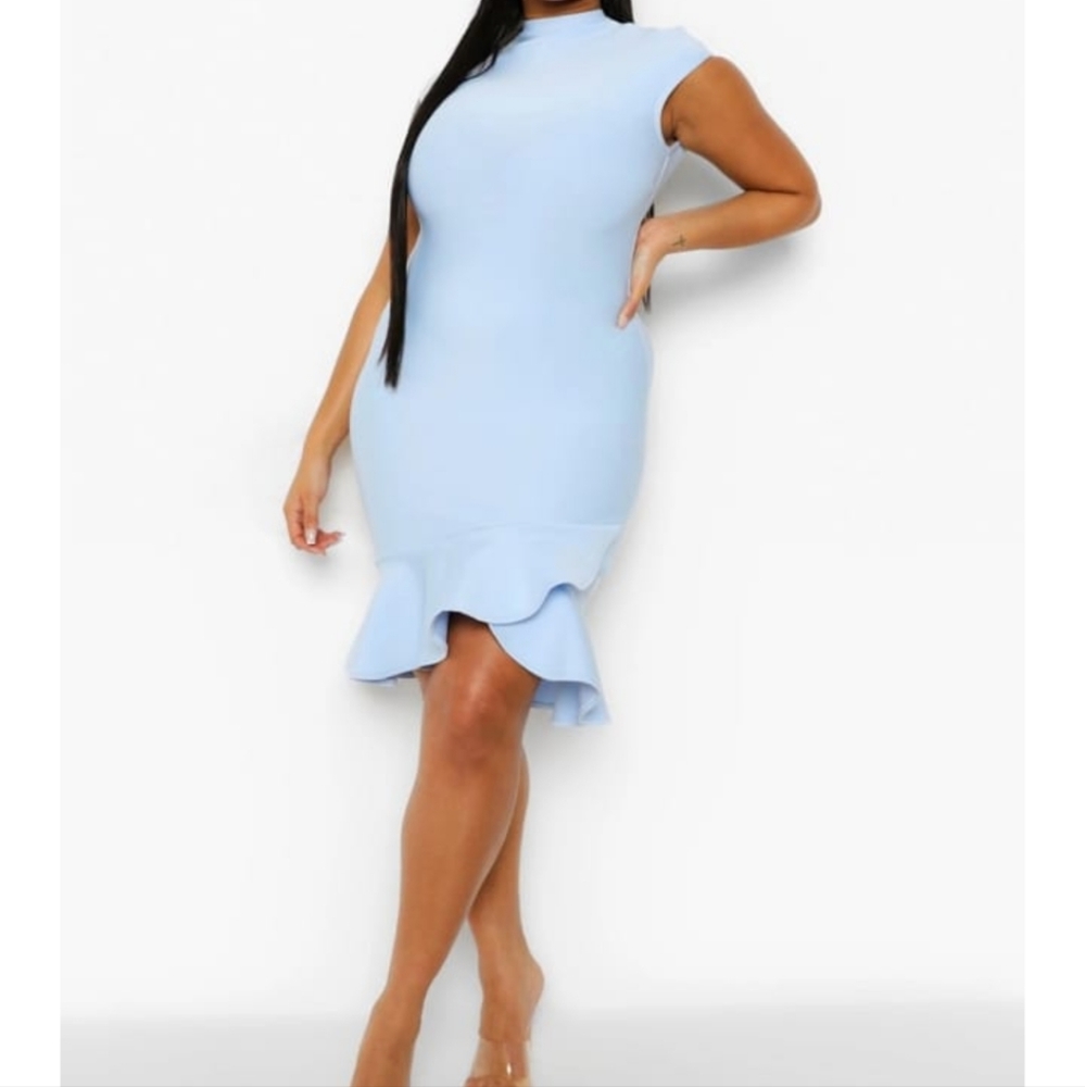 Plus bandage sculpt ruffle hem mini dress